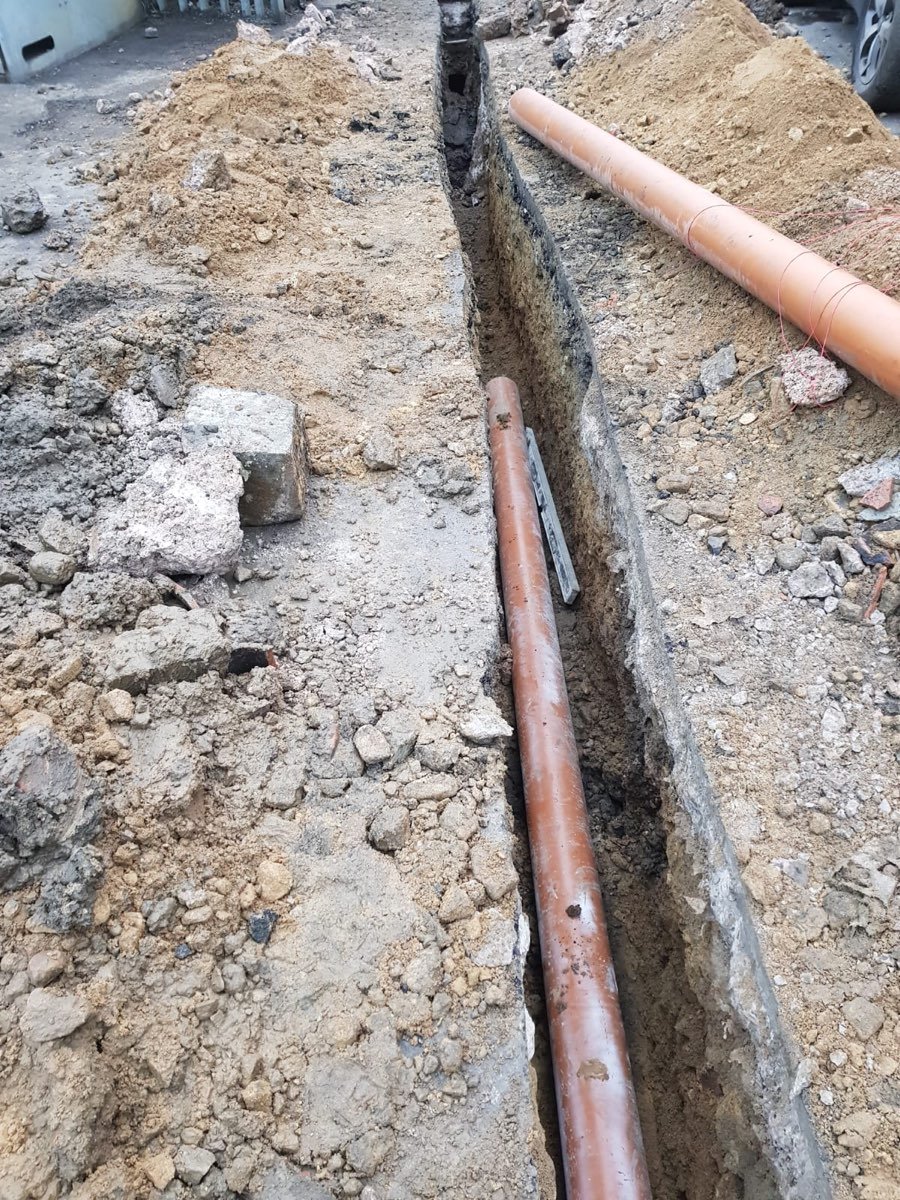 Land drainage pipe laid in a trench