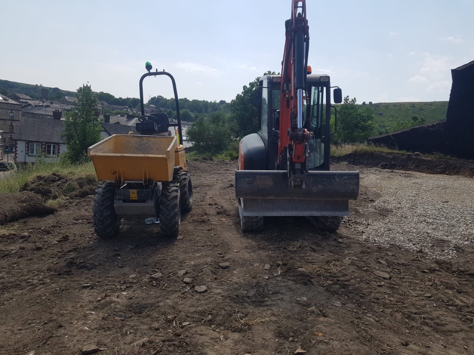 Mini excavator and dumper available for hire on site