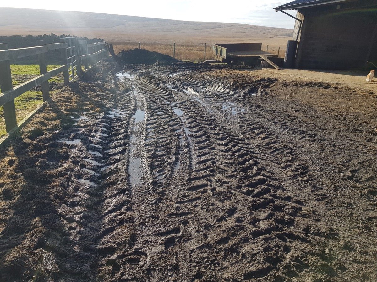 Site access track showing heavy machinery movement