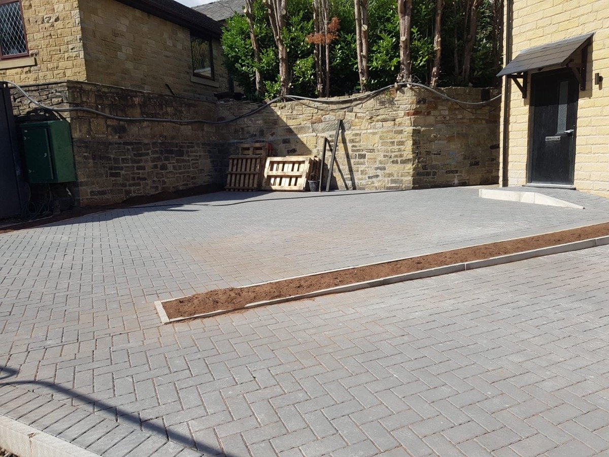 Herringbone block paving driveway