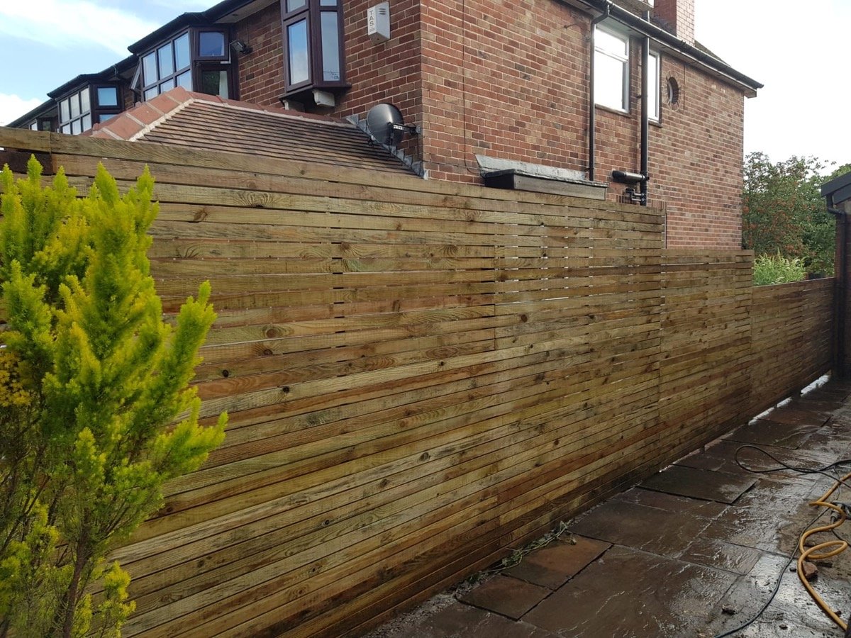 Modern horizontal slatted fence panels